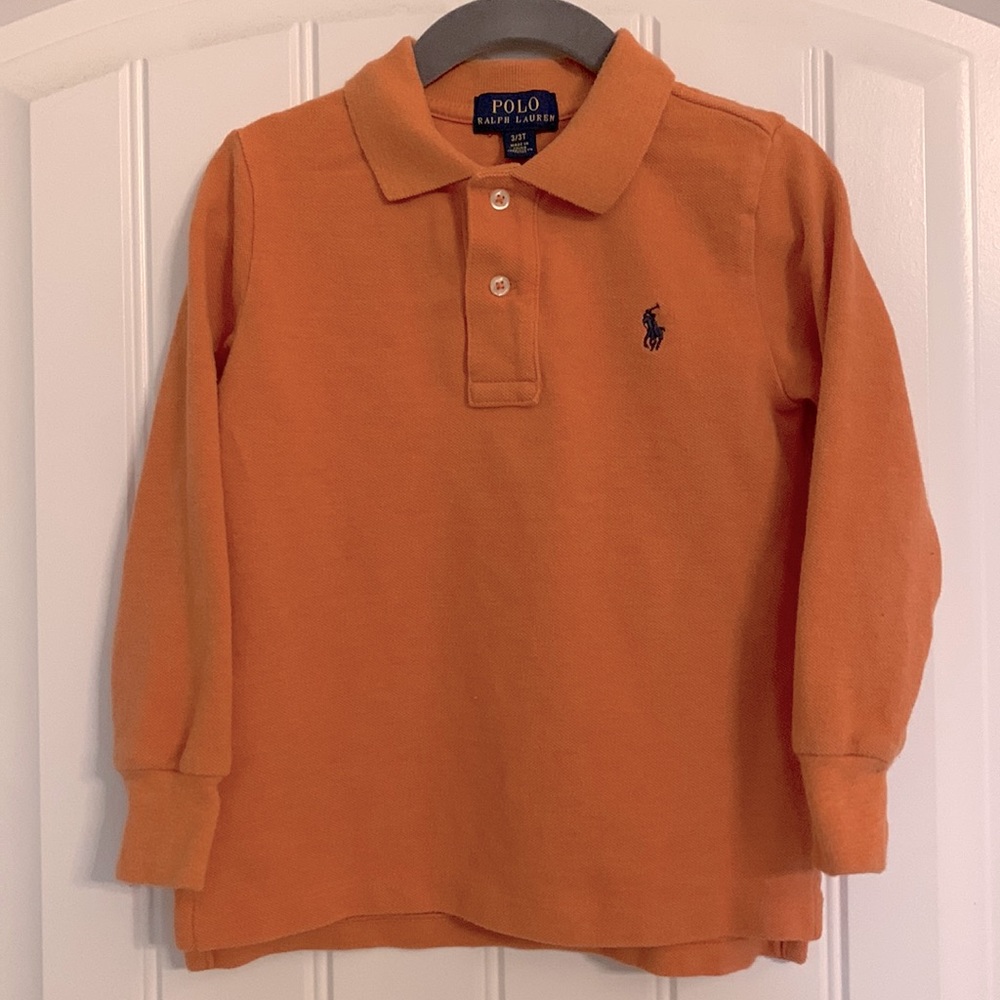 Heathered orange Polo Ralph Lauren long sleeve polo shirt. Size 3T